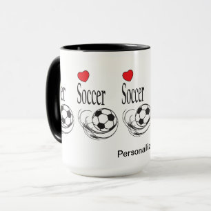 Love Red Heart ⚽ Soccer Balls - Personalize Mug