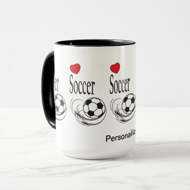 Love Red Heart ⚽ Soccer Balls - Personalize Mug (Front Left)