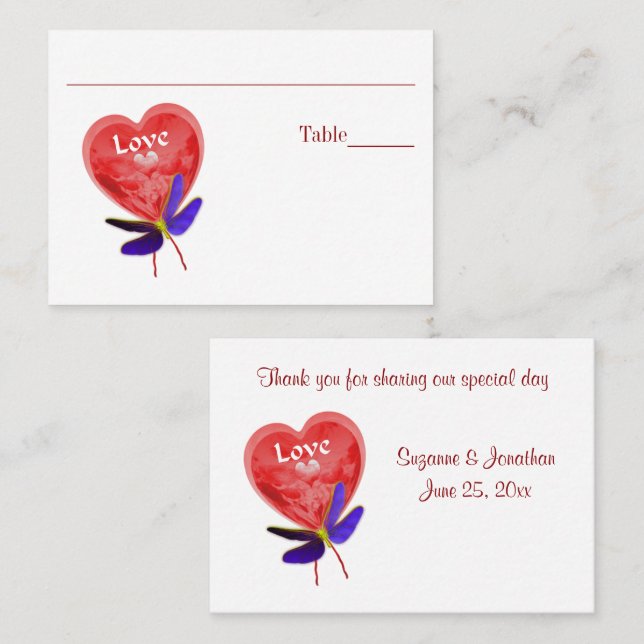 Love Red Heart Wedding Table  Place Card (Front/Back)