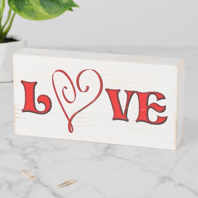 Love Red Heart  Wooden Box Sign (In Situ Horizontal)