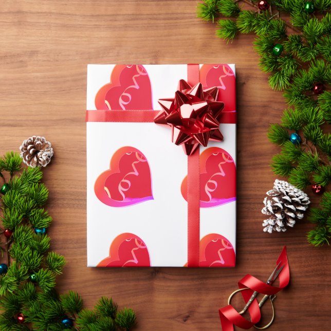 Love Red Heart  Wrapping Paper (Holiday Gift)