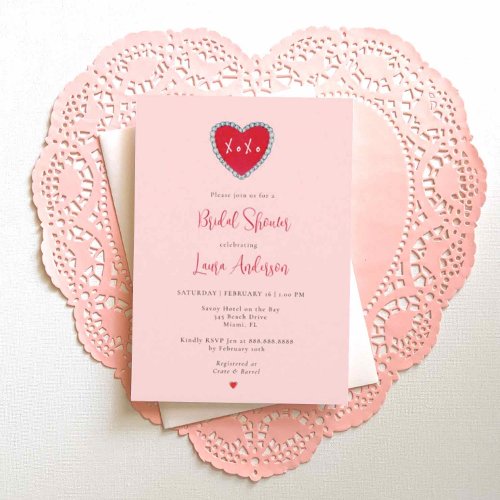 Love Red Heart XOXO Bridal Shower Invitation