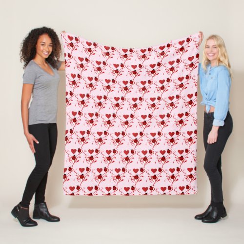 Love Red Hearts and Ladybugs Pink  Fleece Blanket