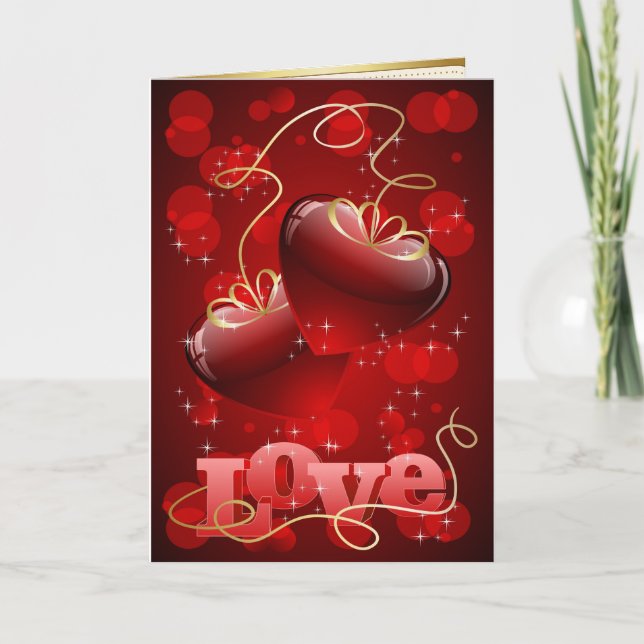 Love red hearts and roses holiday card (Front)