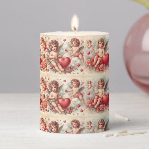 Love Red Hearts Angel Valentines Day Pillar Candle