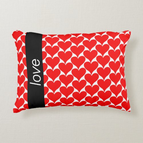 Love Red Hearts Black White Pattern Accent Pillow