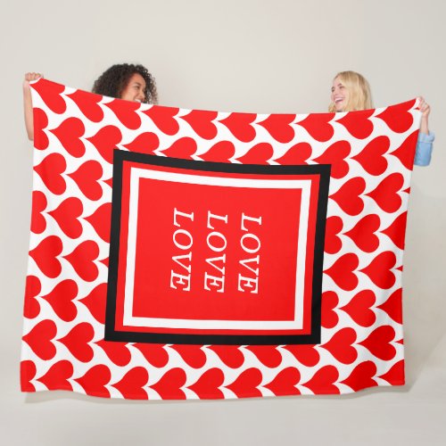 Love Red Hearts Border Pattern Fleece Blanket