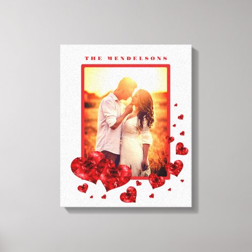 Love red hearts photo frame canvas print