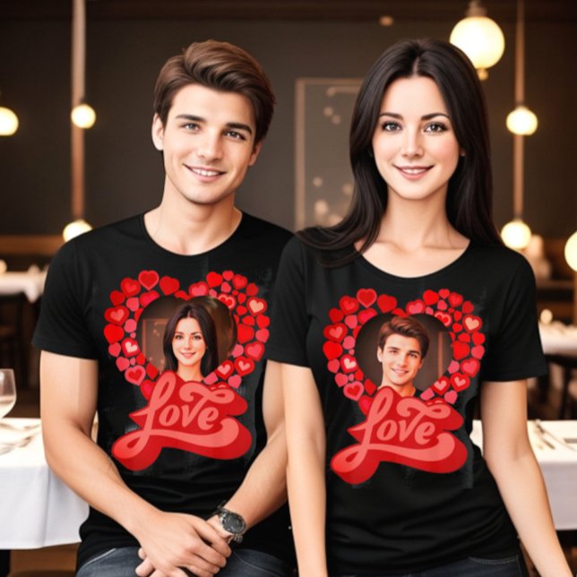 Love red hearts photo T-Shirt (Love calligraphy personalized heart shaped love photo and red hearts.)