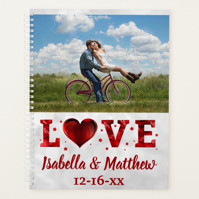 Love Red Hearts Stars Custom Photo Wedding Planner (Front)