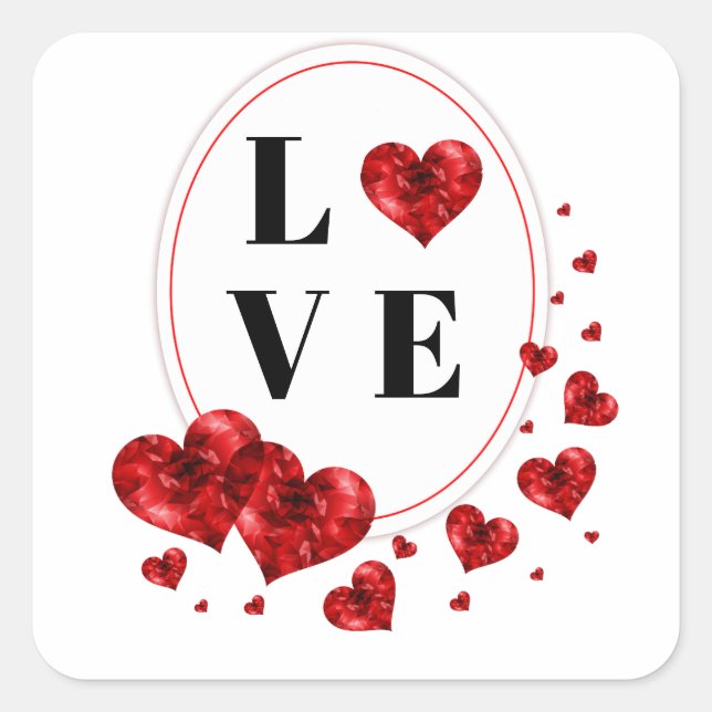 Love Red Hearts Unique Art Design Square Sticker (Front)