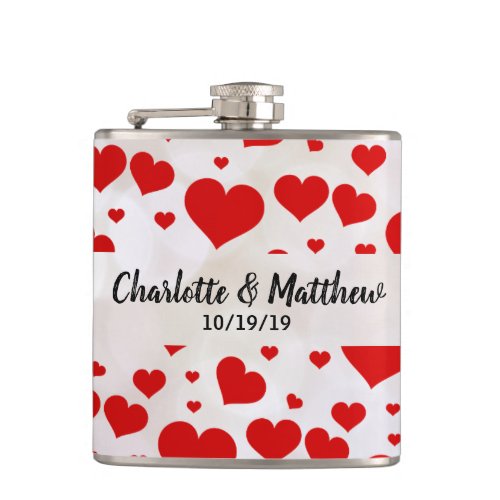 Love Red Hearts Valentines Day Wedding Anniversary Flask