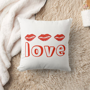 LOVE Red Lips Lipstick Kiss Valentine's Day Makeup Throw Pillow