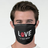 Love Red Pet Paw Print Custom Dog Name Face Mask (Worn Him)