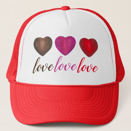 LOVE Red Pink Foil_Wrapped Candy Heart Valentines Trucker Hat
