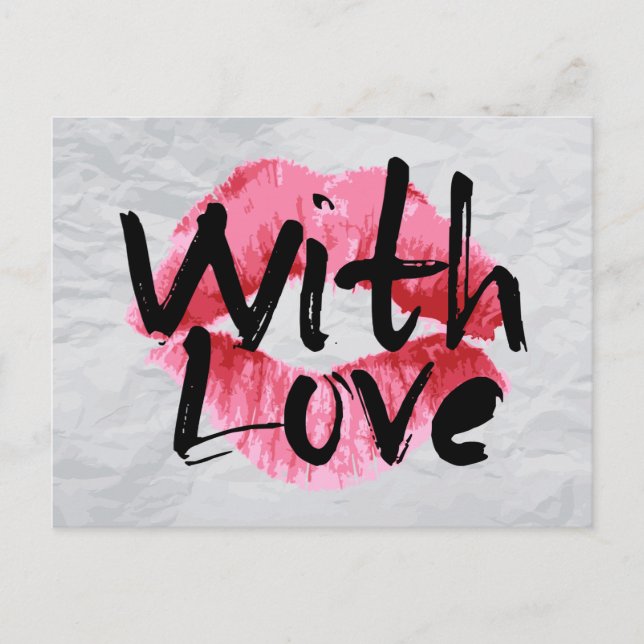 Love Red Pink Lipstick Kiss Wedding Anniversary Postcard (Front)