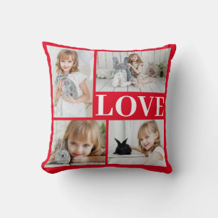 Love Red Romantic 4 Pics Collage Valentine's Day Throw Pillow