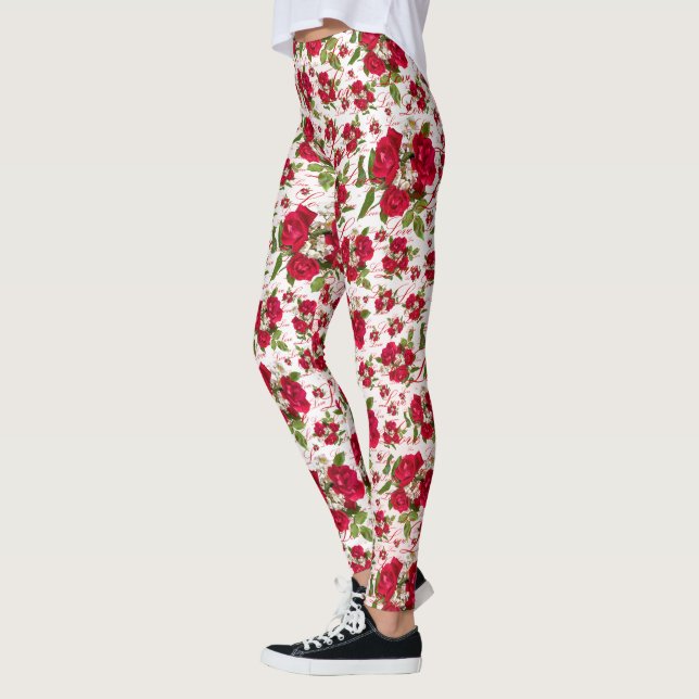 Love Red Rose Bouquet Photography Random Pattern Leggings (Left)
