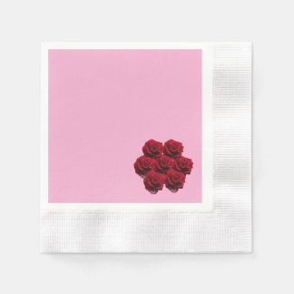 Love. Red roses from the garden. Napkins