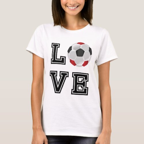 Love Red Soccer _ Black Letters   T_Shirt