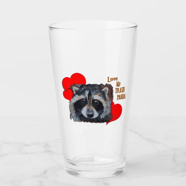 Love Red Trash Panda Racoon Cute Scavenger Thief Glass (Front)