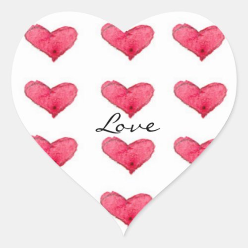 Love Red Watercolor Hearts Heart Sticker