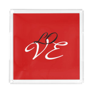 Love Red White Black Color Calligraphy Script Acrylic Tray