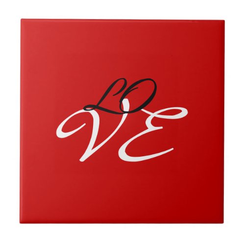 Love Red White Black Color Calligraphy Script Ceramic Tile