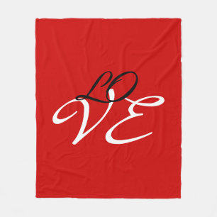 Love Red White Black Color Calligraphy Script Fleece Blanket
