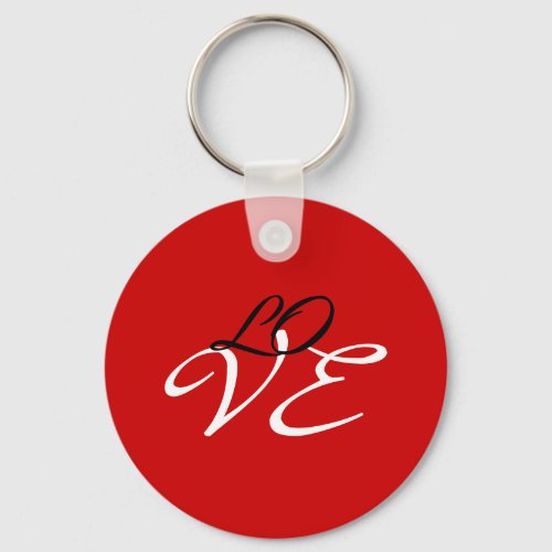 Love Red White Black Color Calligraphy Script Keychain