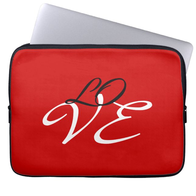 Love Red White Black Color Calligraphy Script Laptop Sleeve (Front)