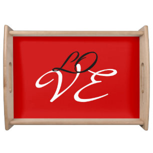 Love Red White Black Color Calligraphy Script Serving Tray
