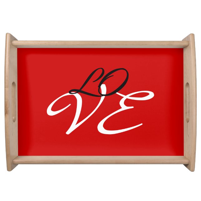 Love Red White Black Color Calligraphy Script Serving Tray (Front)