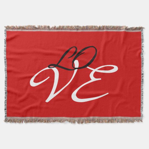 Love Red White Black Color Calligraphy Script Throw Blanket