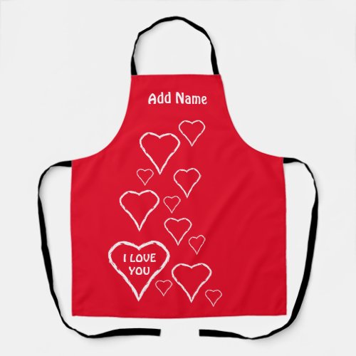 Love Red with White Hearts Print Apron
