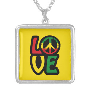 Love reggae music peace symbol reggae silver plated necklace