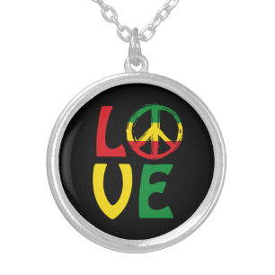 LOVE Reggae with peace symbol Silver Plated Necklace