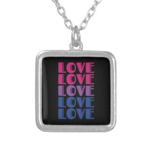 Love Repeating Text LGBTQ Bisexual Pride Silver Plated Necklace