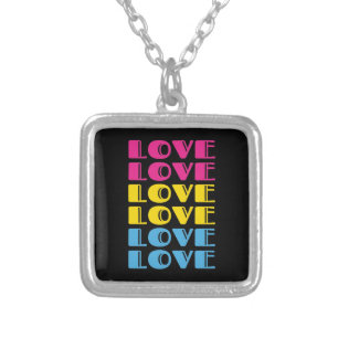 Love Repeating Text LGBTQ Pansexual Pride Silver Plated Necklace
