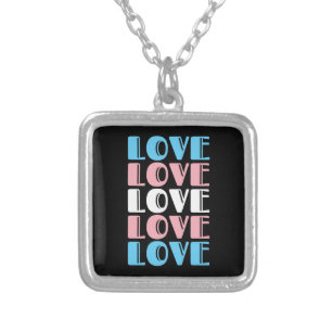 Love Repeating Text LGBTQ Transgender Pride Silver Plated Necklace
