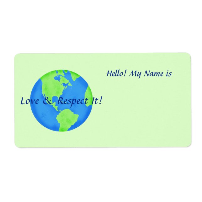 Love Respect Earth Globe Name Tag Green Sticker (Front)
