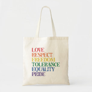 Love Respect Freedom Rainbow LGBTQ Gay Pride Day Tote Bag