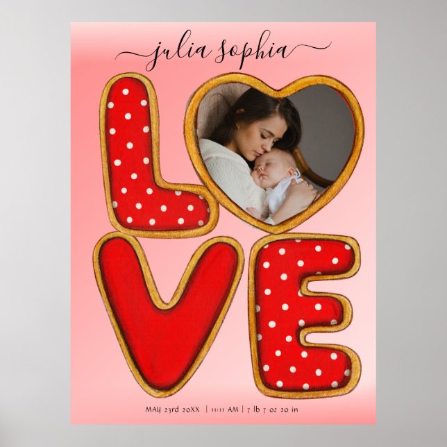 LOVE Retro Baby Photo Birth Announcement Keepsake  Poster (Front)