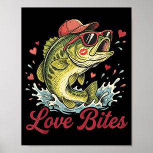 Love Retro Bites Fishing Fisherman Valentines Day Poster