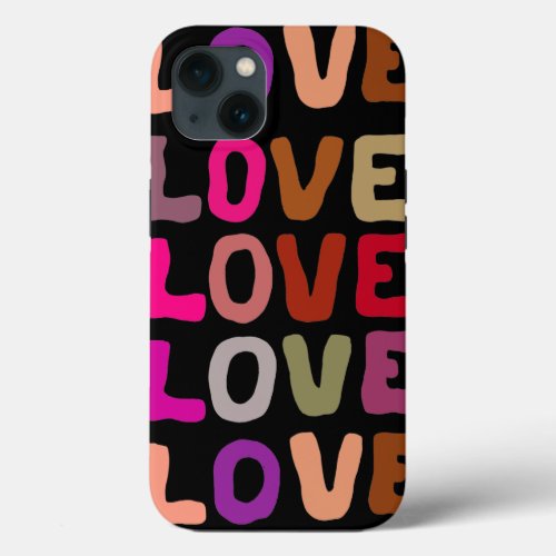 LOVE retro groovy wavy letters repeat pattern iPhone 13 Case