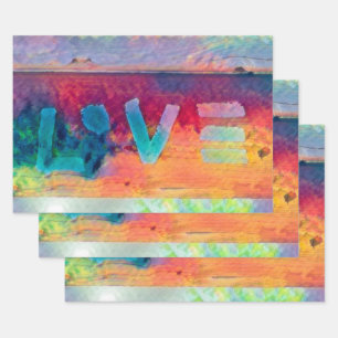 Love Retro Hippie Blue Red Orange Bohemian Country Wrapping Paper Sheets