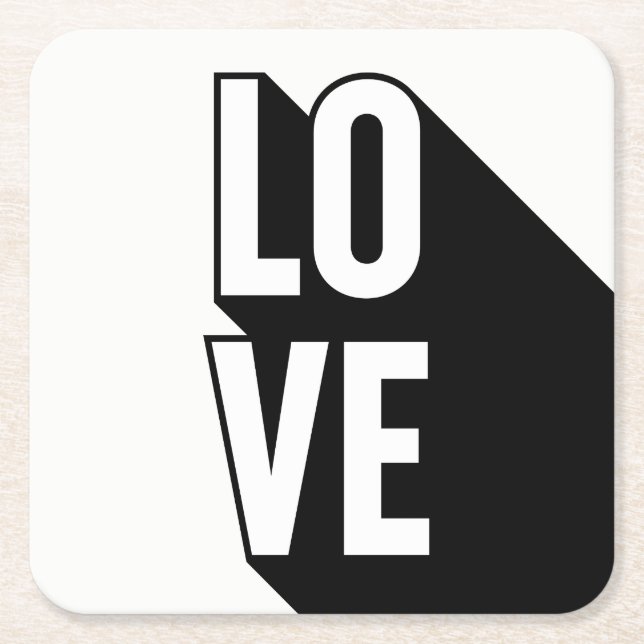 Love Retro Long Shadow Typography Square Paper Coaster (Front)