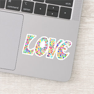 LOVE Retro Multi Color Hearts Custom Cut Sticker