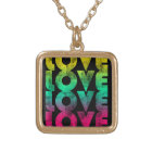 Love, Retro Neon / Black Pendant Necklace