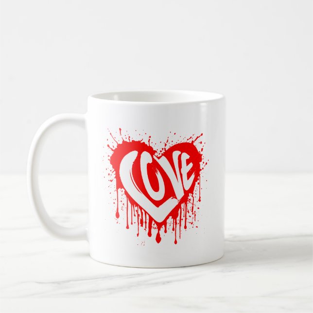 Love Retro Red Heart Valentine White Text  Coffee Mug (Left)
